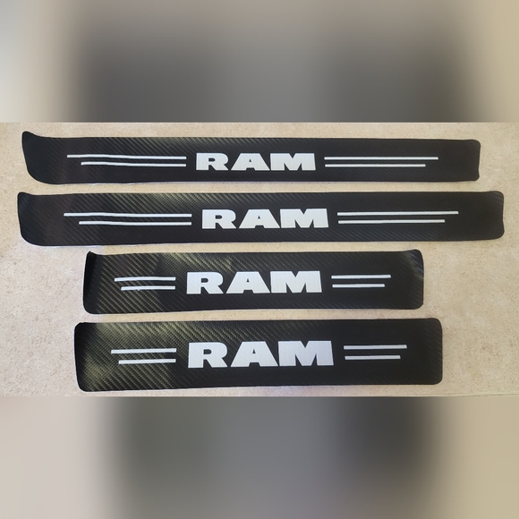 Dodge Ram 4 piece carbon fiber door sill scuff protector decal set - Picture 1 of 4